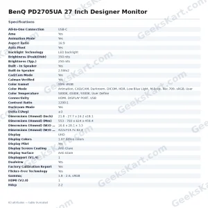 BenQ PD2705UA 27 Inch Designer Monitor