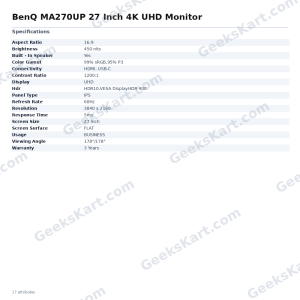 BenQ MA270UP 27 Inch 4K UHD Monitor