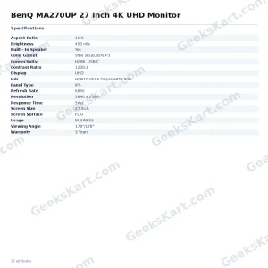BenQ MA270UP 27 Inch 4K UHD Monitor