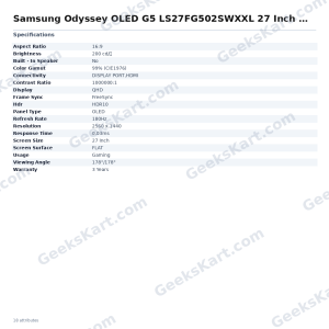 Samsung Odyssey OLED G5 LS27FG502SWXXL 27 Inch Monitor