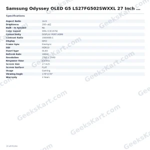 Samsung Odyssey OLED G5 LS27FG502SWXXL 27 Inch Monitor