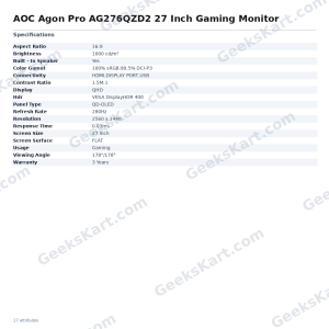 AOC Agon Pro AG276QZD2 27 Inch Gaming Monitor