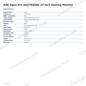 AOC Agon Pro AG276QZD2 27 Inch Gaming Monitor