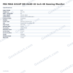 MSI MAG 321UP QD-OLED 32 Inch 4K Gaming Monitor