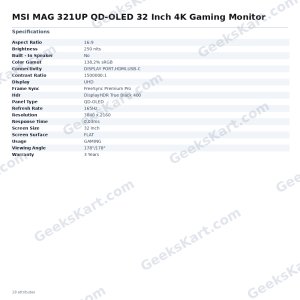 MSI MAG 321UP QD-OLED 32 Inch 4K Gaming Monitor