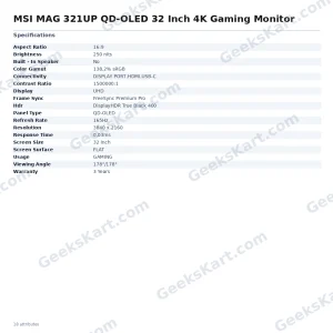 MSI MAG 321UP QD-OLED 32 Inch 4K Gaming Monitor