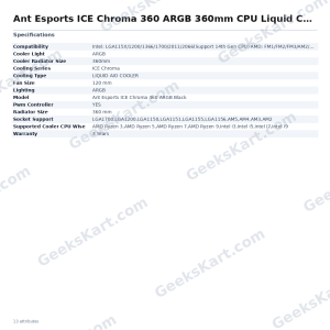 Ant Esports ICE Chroma 360 ARGB 360mm CPU Liquid Cooler