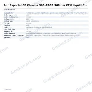 Ant Esports ICE Chroma 360 ARGB 360mm CPU Liquid Cooler