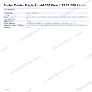 Cooler Master MasterLiquid 360 Core II ARGB CPU Liquid Cooler