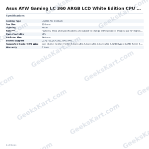 Asus AYW Gaming LC 360 ARGB LCD White Edition CPU Liquid Cooler