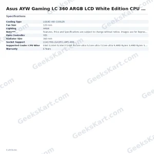 Asus AYW Gaming LC 360 ARGB LCD White Edition CPU Liquid Cooler
