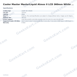 Cooler Master MasterLiquid Atmos II LCD 360mm White ARGB CPU Liquid Cooler
