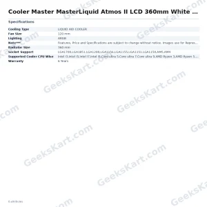Cooler Master MasterLiquid Atmos II LCD 360mm White ARGB CPU Liquid Cooler