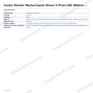 Cooler Master MasterLiquid Atmos II Pixel LED 360mm ARGB White CPU Liquid Cooler