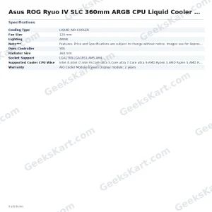 Asus ROG Ryuo IV SLC 360mm ARGB CPU Liquid Cooler with Curved Display
