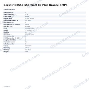 Corsair CX550 550 Watt 80 Plus Bronze SMPS