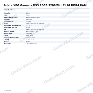Adata XPG Gammix D35 16GB 3200MHz CL16 DDR4 RAM