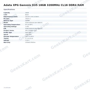 Adata XPG Gammix D35 16GB 3200MHz CL16 DDR4 RAM