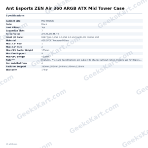 Ant Esports ZEN Air 360 ARGB ATX Mid Tower Case