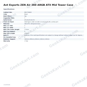 Ant Esports ZEN Air 360 ARGB ATX Mid Tower Case