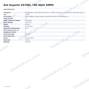 Ant Esports VS700L 700 Watt Non-Modular SMPS – Value Series Power Supply
