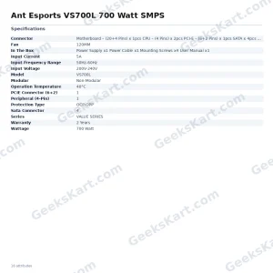 Ant Esports VS700L 700 Watt Non-Modular SMPS – Value Series Power Supply