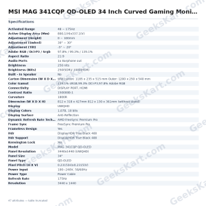 MSI MAG 341CQP QD-OLED 34-Inch Curved Ultrawide Gaming Monitor