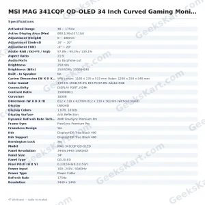 MSI MAG 341CQP QD-OLED 34-Inch Curved Ultrawide Gaming Monitor