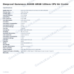 Deepcool Gammaxx AG400 ARGB 120mm CPU Air Cooler – 220W TDP, Intel & AMD Compatible
