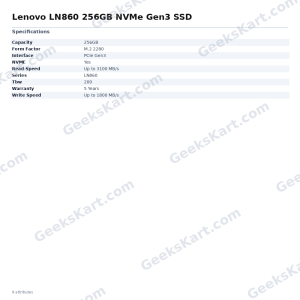 Lenovo LN860 256GB PCIe Gen3 NVMe M.2 2280 SSD