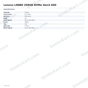 Lenovo LN860 256GB PCIe Gen3 NVMe M.2 2280 SSD