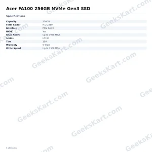 Acer FA100 256GB NVMe PCIe Gen3 M.2 2280 SSD
