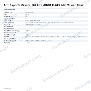 Ant Esports Crystal X6 Lite ARGB E-ATX Mid Tower Gaming Case (Black)