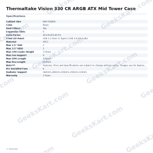 Thermaltake Vision 330 CR ARGB ATX Mid Tower Case – Curved Tempered Glass with 6 ARGB Fans