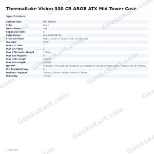 Thermaltake Vision 330 CR ARGB ATX Mid Tower Case – Curved Tempered Glass with 6 ARGB Fans