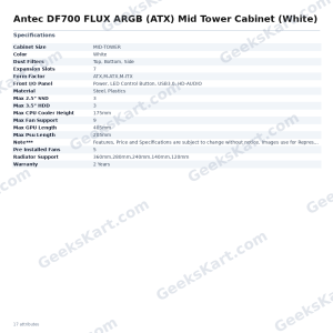 Antec DF700 FLUX ARGB ATX Mid Tower Cabinet – White