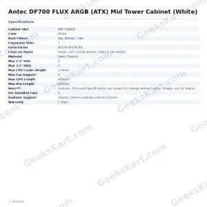 Antec DF700 FLUX ARGB ATX Mid Tower Cabinet – White