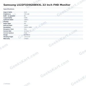 Samsung LS22F320GAWXXL 22-Inch FHD IPS Monitor with 120Hz Refresh Rate