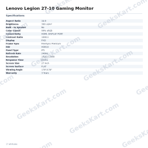 Lenovo Legion 27-10 27-Inch FHD 240Hz IPS Gaming Monitor (68C5GAC4IN)