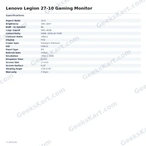 Lenovo Legion 27-10 27-Inch FHD 240Hz IPS Gaming Monitor (68C5GAC4IN)