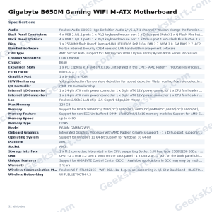 Gigabyte B650M Gaming WIFI M-ATX Motherboard
