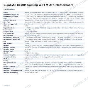 Gigabyte B650M Gaming WIFI M-ATX Motherboard