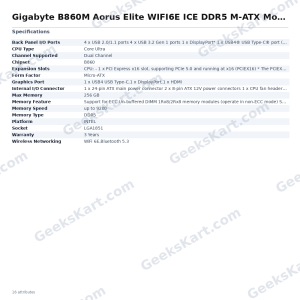 Gigabyte B860M Aorus Elite WIFI6E ICE DDR5 M-ATX Motherboard