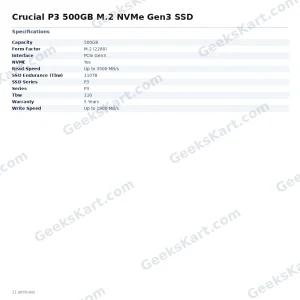 Crucial P3 500GB M.2 NVMe Gen3 SSD