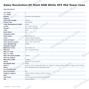 Galax Revolution-05 Mesh RGB White ATX Mid Tower Case
