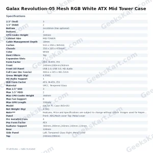 Galax Revolution-05 Mesh RGB White ATX Mid Tower Case