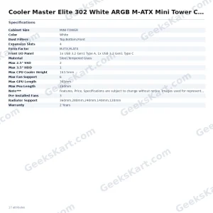 Cooler Master Elite 302 White ARGB M-ATX Mini Tower Case