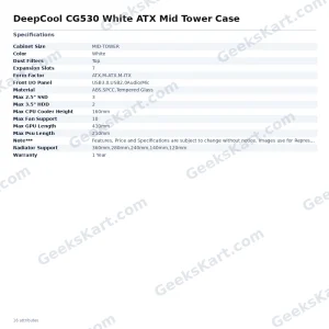 DeepCool CG530 White ATX Mid Tower Case
