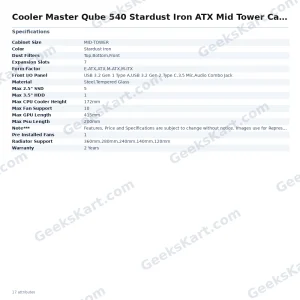Cooler Master Qube 540 Stardust Iron ATX Mid Tower Case