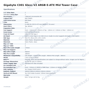 Gigabyte C301 Glass V2 ARGB E-ATX Mid Tower Case